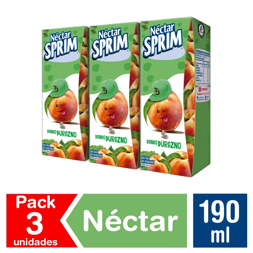 Pack 3 un. Néctar Sprim Durazno 190 ml